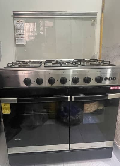5-Burner Gas Stove– Glass Top, Auto Ignition & Double Oven