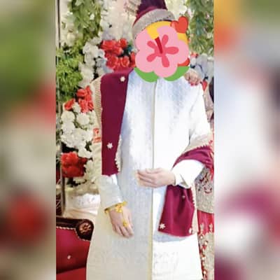 Sherwani with velvet kula and velvet shawl
