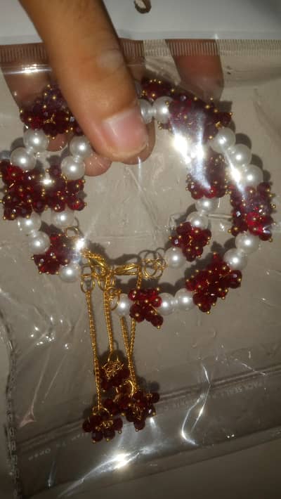 Gajra handmade 2 pairs in  white and red colour gajra