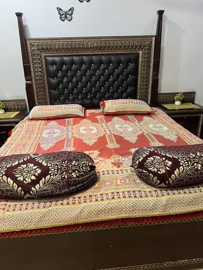Complete bedroom furniture set-  Bed, Almari, Dressing, 2 sides tables