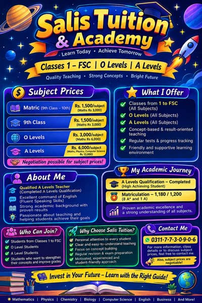 Salis Tuition & Academy | Classes 1–FSC | O & A Levels