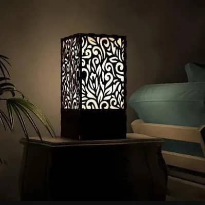 Sleek Modern Laser-Cut Wooden Accent Lamp | Warm LED Nightlight