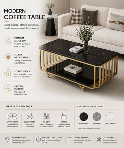 Luxury Marble Coffee Center Table | Custom Made | Lahore