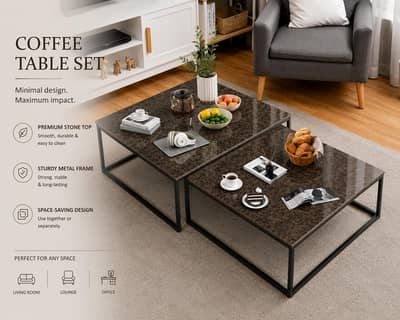 Luxury Marble Coffee Table Set | Premium Marble Top | Custom Made