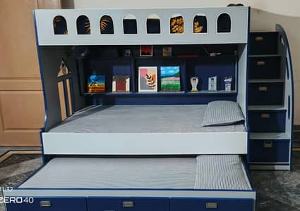 Premium 3-in-1 Triple Bunk Bed with Trundle & Built-in Storage