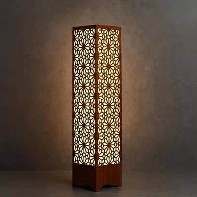 Elegant Dark Brown MDF Table Lamp – Golden Light