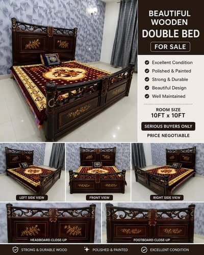 Beautiful Wooden Double Bed – Excellent Condition