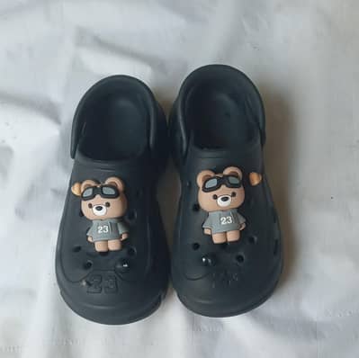 imported black Kids Clogs with Bear Design – Size 39–40