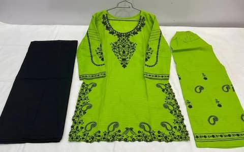 Green Embroidered 3-Piece Cotton Lawn Suit for Women