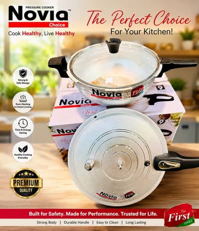 Novia 2 In 1 Anodized Pressure Cooker & Wok Glass Lid 9, 11 Litres