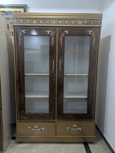 Golden Kitchen Cupboard – Double Door | 8 Sections + 2 Drawers