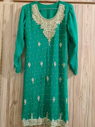 Beautiful Green Eastern Party Wear Kurti – Heavy Gold Work