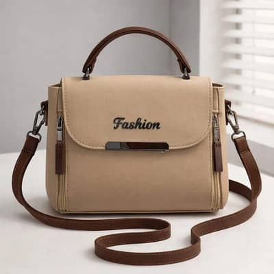 Women Beigh Leather Shoulder Bag with top handle