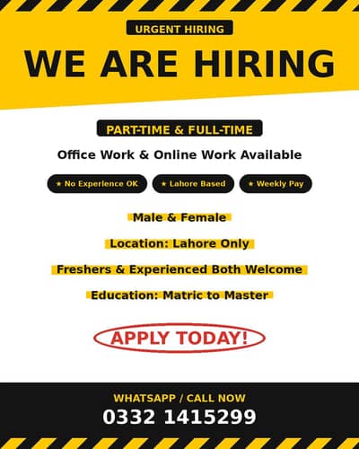Office/Online Jobs Lahore – Freshers & Experienced