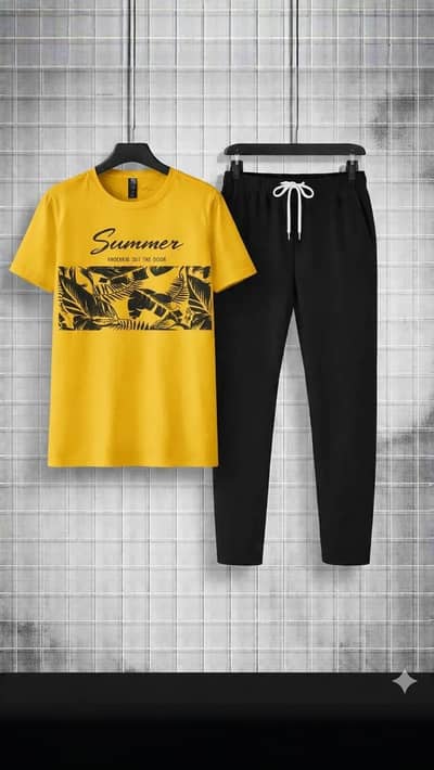  Men Summer Printed Track Suit – Yellow & Black