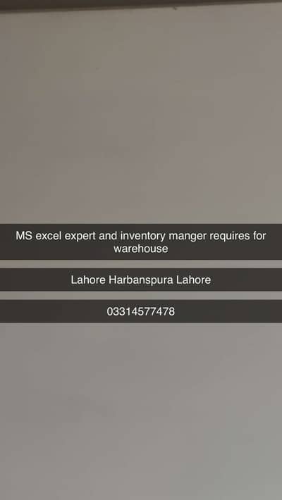 Inventory manager and MS excel expert required