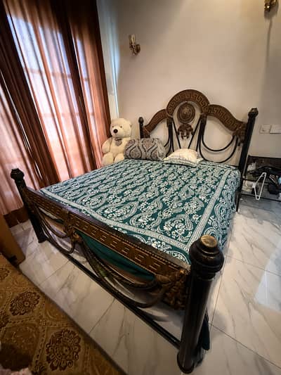 Iron Double Bed with Mattress and side tables