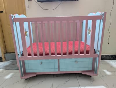 Baby Cot with Storage Drawers Pink & Blue