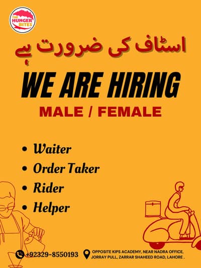 We need Dish washer, kitchen helper and delivery rider