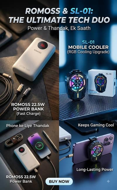 ROMOSS 22.5W FAST CHARGING POWER BANK + SL-01 RGB PHONE COLLER FAN