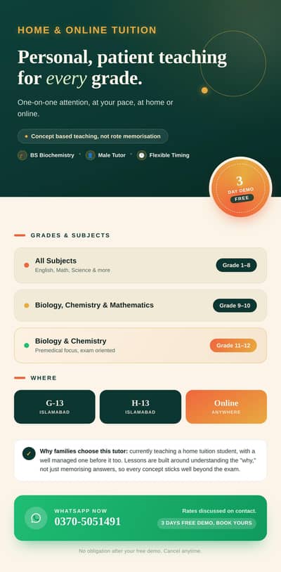 Home Tuition Islamabad | Concept-Based Teaching | Free Demo Classes