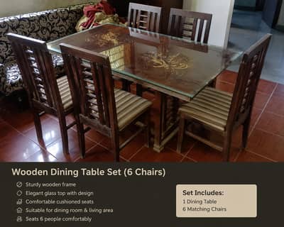 Elegant Wooden Dining Table with Glass Top