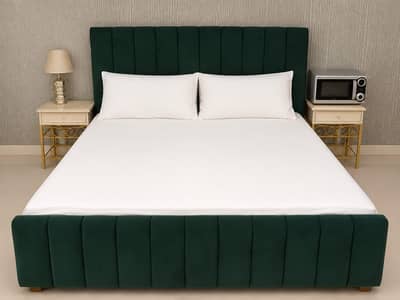 Premium bed with mirror and side tables and dressing table