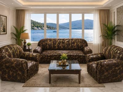 Luxury Dark Brown and Gold Sofa Set