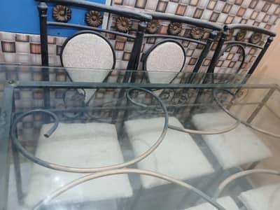 6 Seater Iron & Glass Dining Table with Chairs