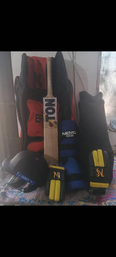 Complete Cricket Kit (TON Bat, Shrey Helmet)”.