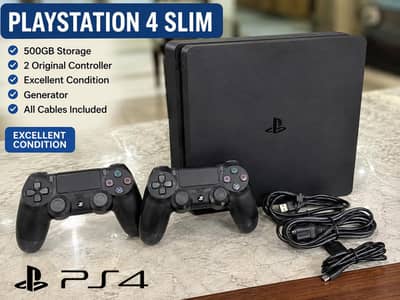 PS4 Slim 500GB + 2 Original Controllers  jailbreak 12.52 ent Condition