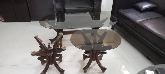Chiniot Furniture Pure Wood Tables with glass top (3 PC set)