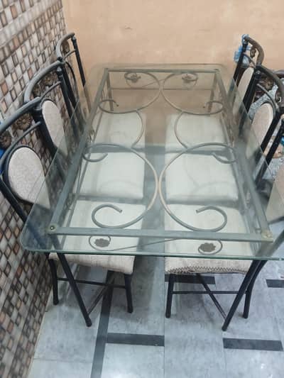 6 Seater Iron & Glass Dining Table with Chairs