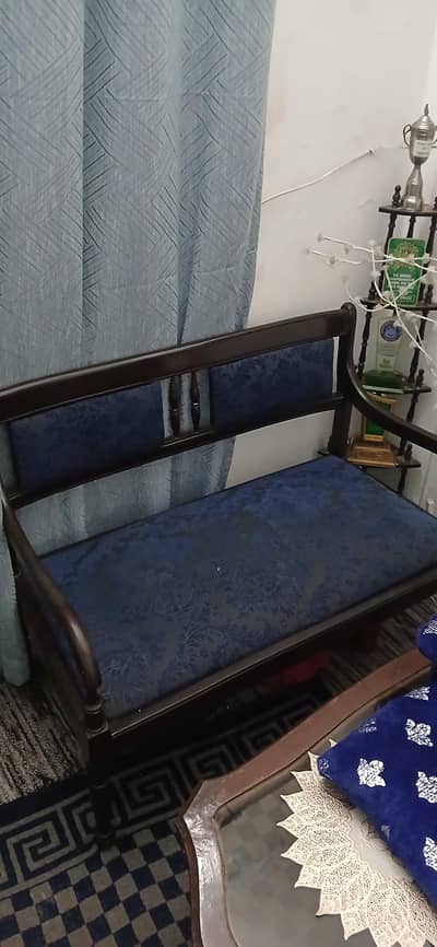 2 Seater Wooden Sofa Blue