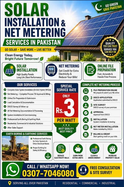 Solar Installation and Net metering RS. 3/Watt