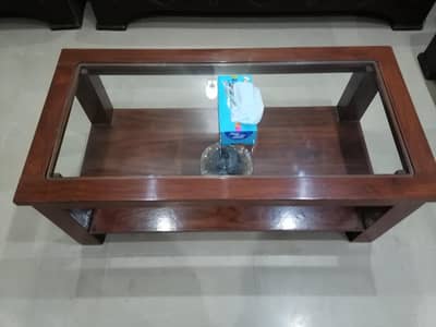 Pure Solid Wood Coffee Table with Glass Top (Excellent Condition)