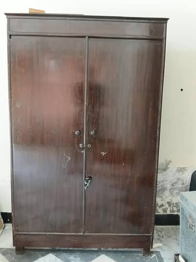 Sturdy Dark Brown Wooden Almirah (2-Door Wardrobe)