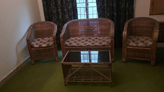 4 Seater Cain Sofa set With 1 Center Glass Table