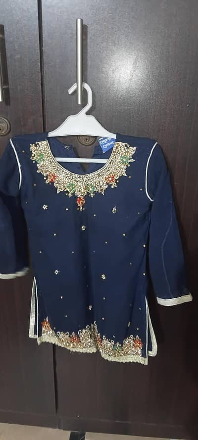 Elegant Navy Blue & Red Party Wear Dress (5-6 Years)