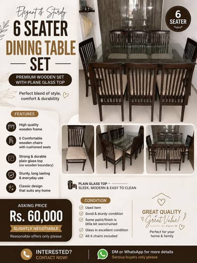 GOOD CONDITION DINING TABLE SET (6 SEATER) and a Diwan 3 seater