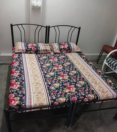 Single Iron Bed 2 Pcs wiith Mattress idth 2.5 x Length 6 feet standard