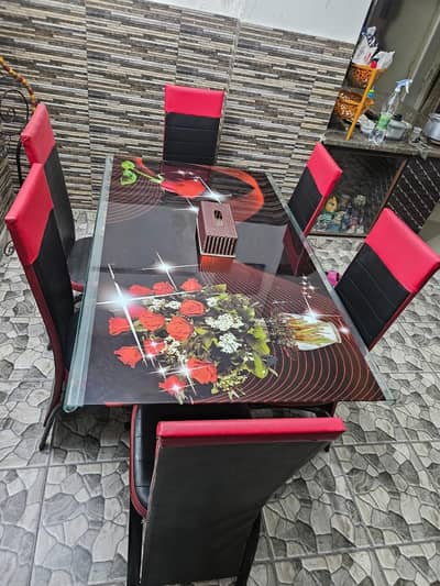 6 Seater Dining Table Set – Glass Top with 6 Chairs