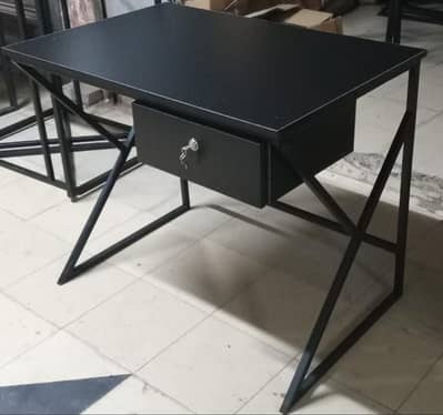 Blacke Table with drawer & Iron Stand _ 4×2 feet