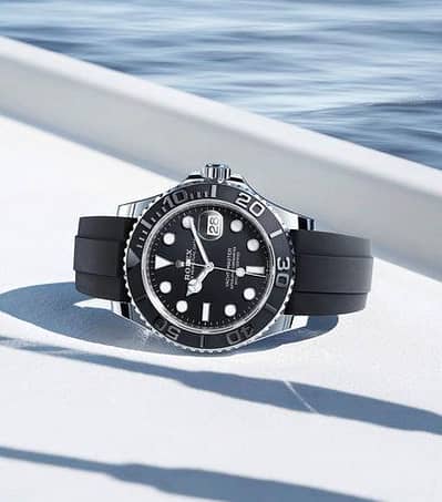"Rolex Submariner Rose Gold Rubber Strap Watch"
