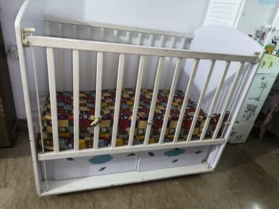Wooden Baby Cot with 2 drawers including mattress