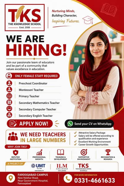 Female Teachers Required–The Knowledge School, Farooqabad