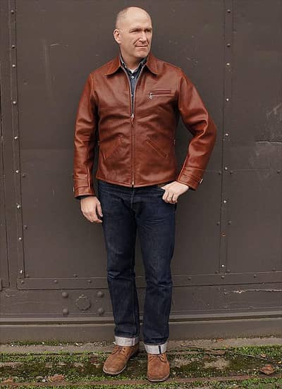 Mens cowhide genuine leather jacket