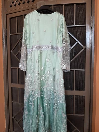 Mint Green & Silver Ombré Embroidered Maxi Dress