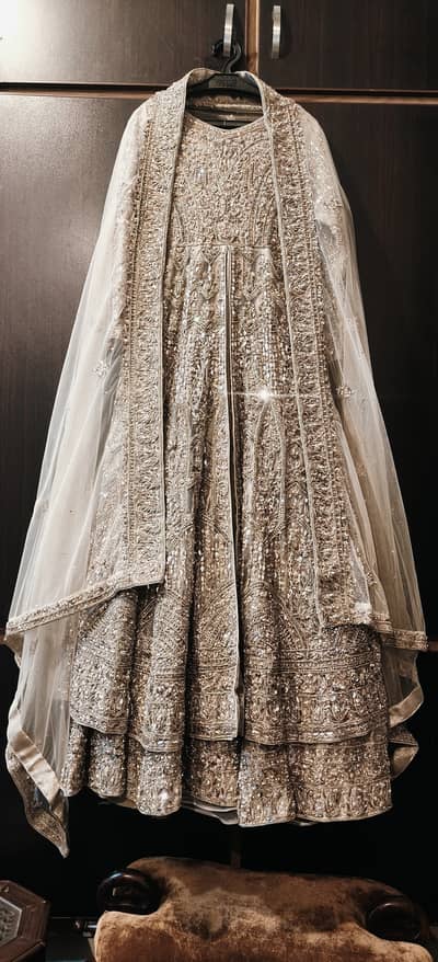 Luxury Double Flare Bridal Frock | Complete Handwork & Moti Work