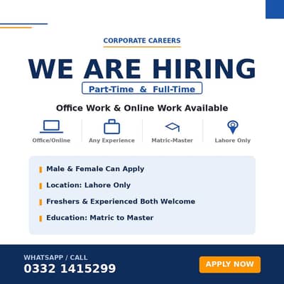 Growing Company Hiring Lahore – Matric to Master